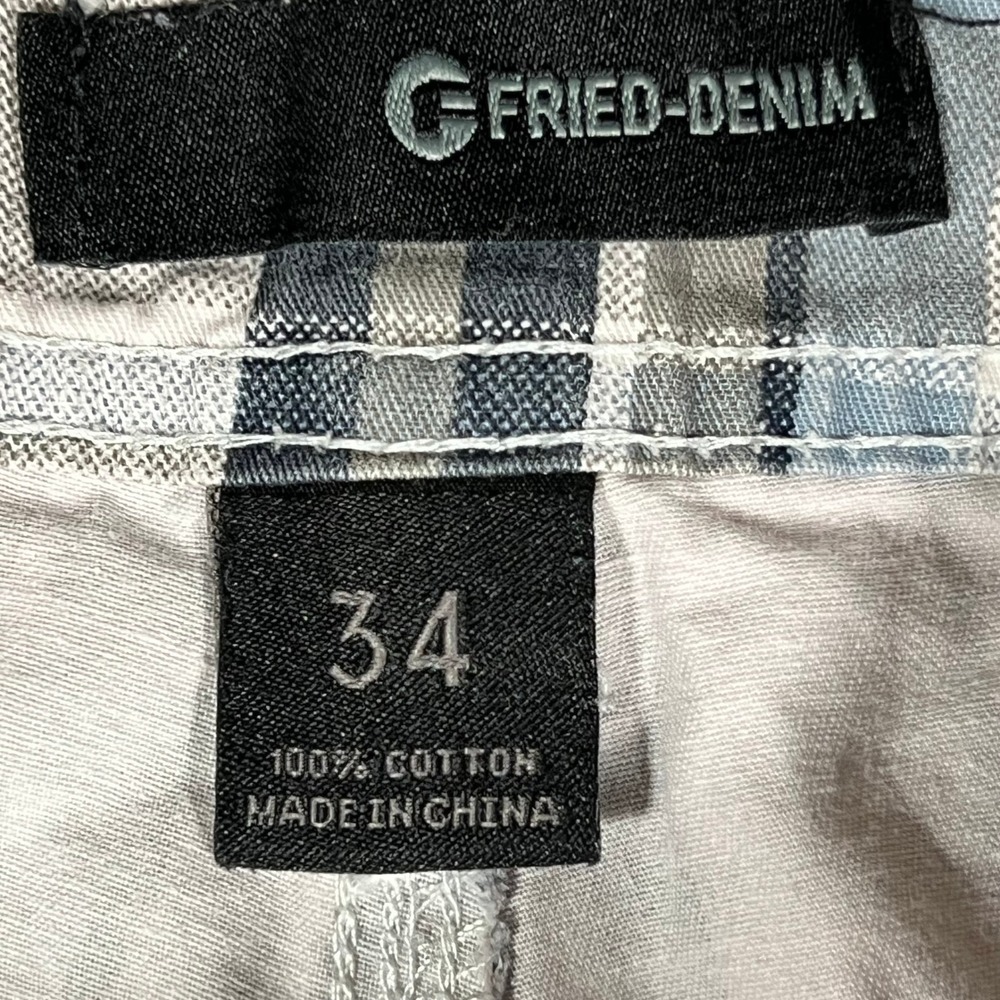 Fried Denim Mens Plaid Cargo Shorts Blue Grey‎ White Cotton 34 Utility G-Unit - Picture 7 of 16